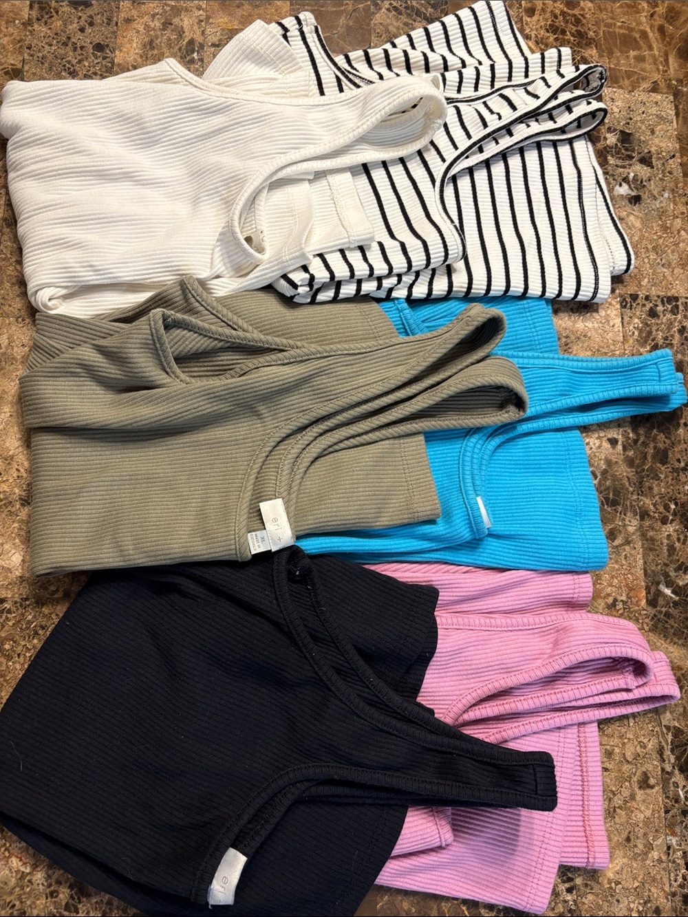 LOT of 6 Ribbed Tank Tops by eri + ali: White, Black, Olive, Blue, Pink & Stripe